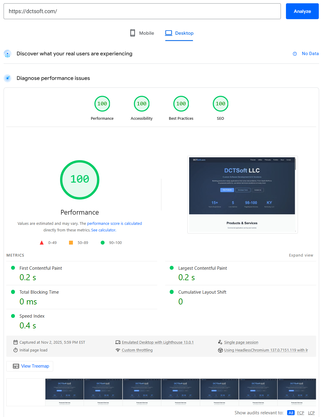 Desktop PageSpeed 100/100/100/100